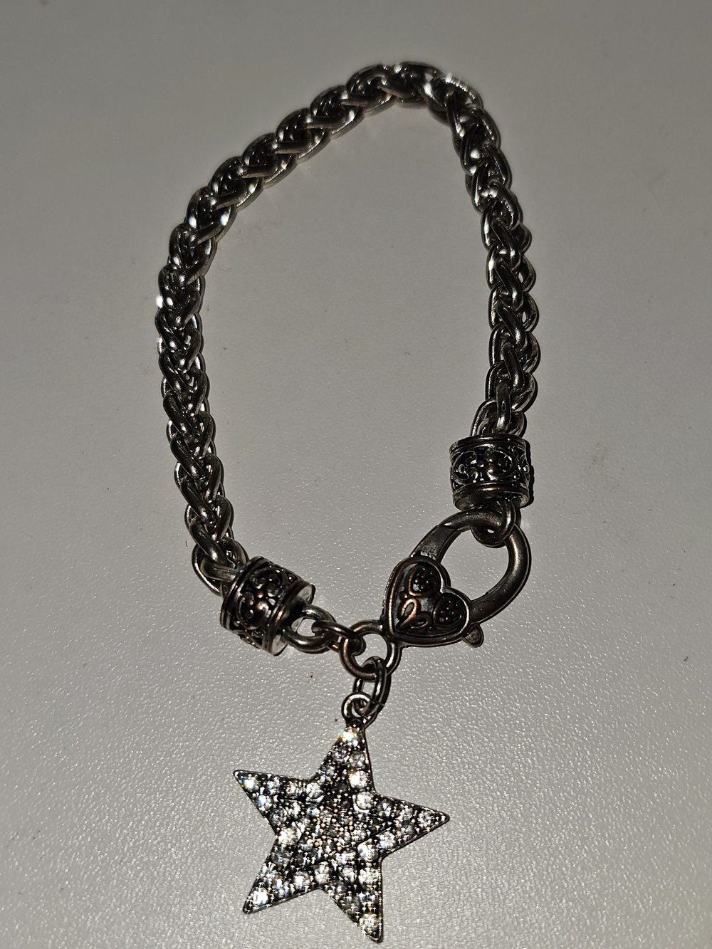 Silver Tone Star Charm Bracelet with Pavé Crystals